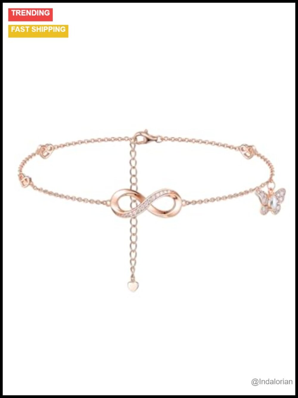 Moissanite Infinity Anklet 925 Sterling Silver Rose Gold Plated Hypoallergenic